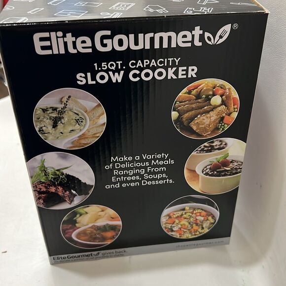 Elite Gourmet White Slow Cooker 1.5 Quart Temperature Controller Tempered Glass - Picture 3 of 4